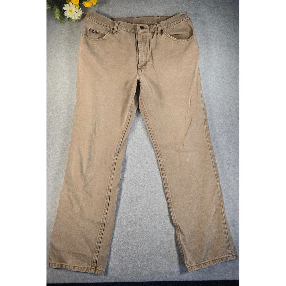 Vintage Lee Mens Tan Brown‎ Denim Jeans 40x32 Straight Leg 100% Cotton